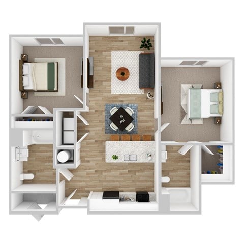 Floor plan for 2 beds, 2 baths, 1088 sqft